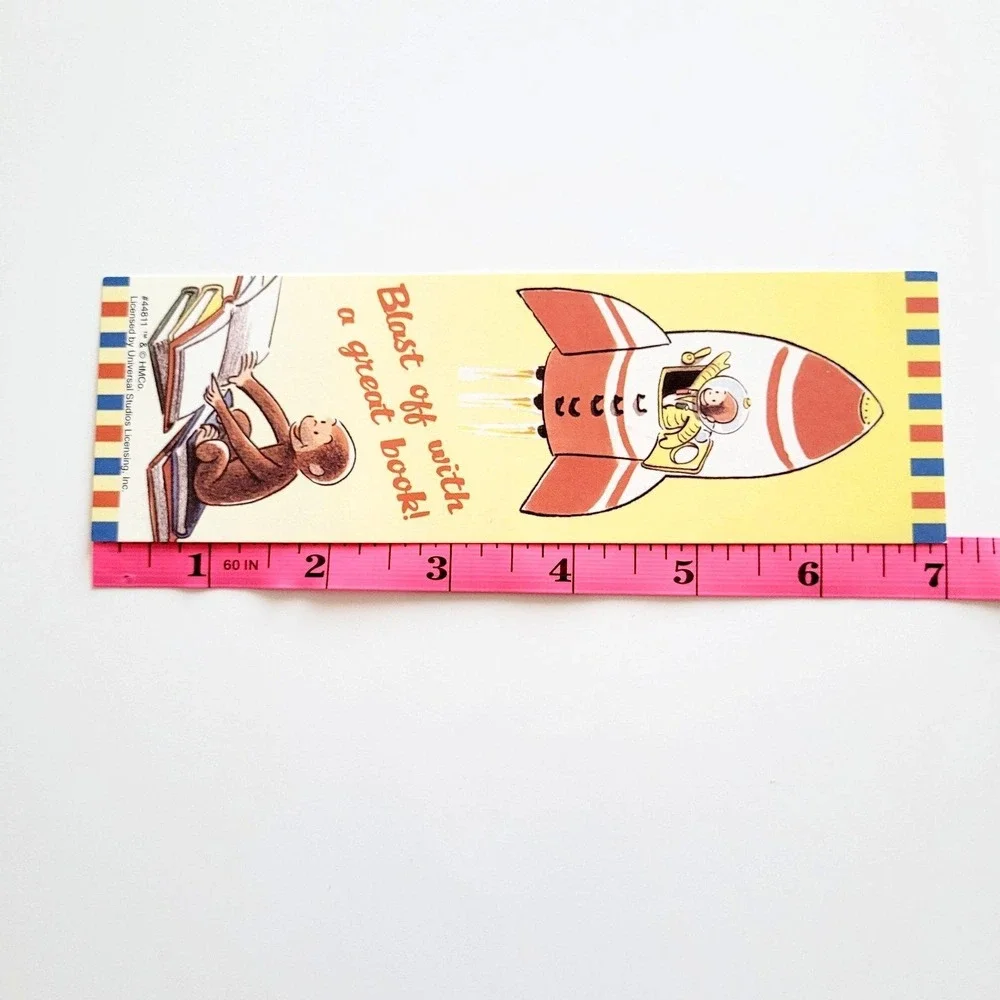 Vintage 90s Curious George Bookmark paperboard- Rocket Books 1990s, HMCo. #44811